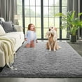 thumbnail image 1 of Dwelke Fluffy Rug Indoor Plush Soft Carpet for Living Room Anti-Skid Durable Area Rug 4x5.3ft Gray, 1 of 5