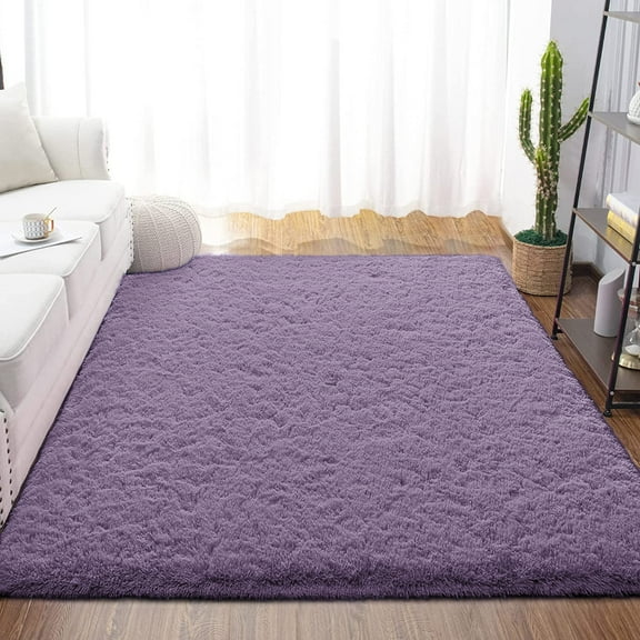 Dwelke Fluffy Shag Area Rugs Soft Fuzzy Shaggy Rugs for Girls Bedroom Kids Room Carpet Furry Throw Dorm Rug , 3'x5',Gray Purple