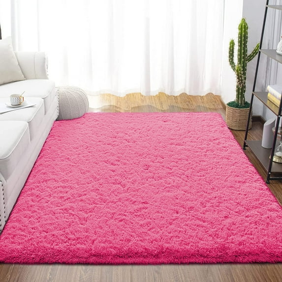 Dwelke Fluffy Shag Area Rugs Soft Fuzzy Shaggy Rugs for Girls Bedroom Kids Room Carpet Furry Throw Dorm Rug , 3'x5',Hot Pink