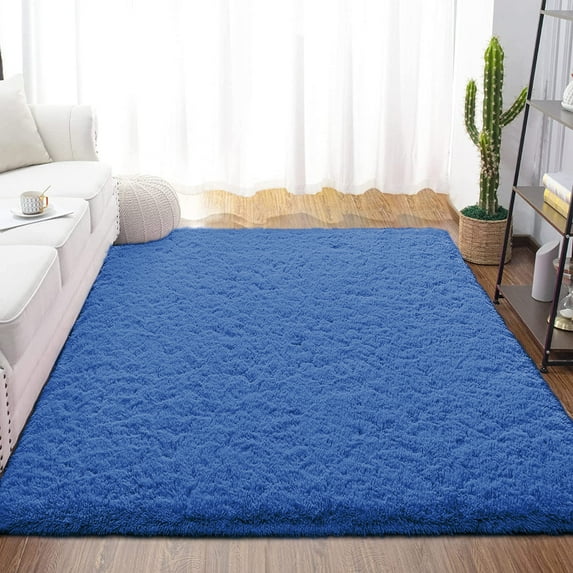 Dwelke Fluffy Shag Area Rugs Soft Fuzzy Shaggy Rugs for Girls Bedroom Kids Room Carpet Furry Throw Dorm Rug , 3'x5',Indigo