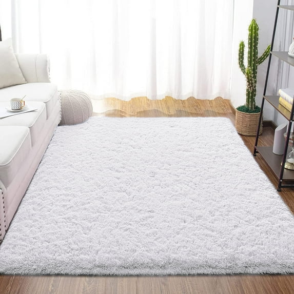 Dwelke Fluffy Shag Area Rugs Soft Fuzzy Shaggy Rugs for Girls Bedroom Kids Room Carpet Furry Throw Dorm Rug , 3'x5',White