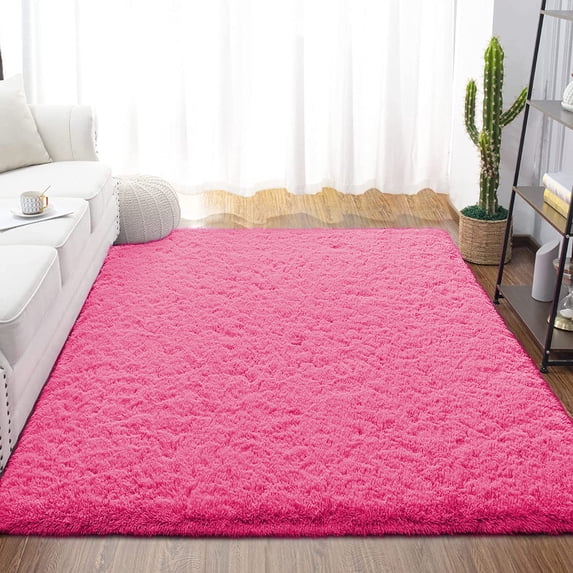 Dwelke Fluffy Shag Area Rugs Soft Fuzzy Shaggy Rugs for Girls Bedroom Kids Room Carpet Furry Throw Dorm Rug 4'x6'Hot Pink