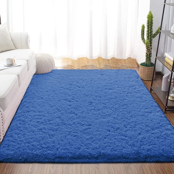 Dwelke Fluffy Shag Area Rugs Soft Fuzzy Shaggy Rugs for Girls Bedroom Kids Room Carpet Furry Throw Dorm Rug , 4'x6',Indigo