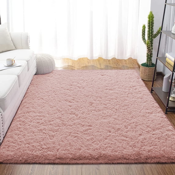 Dwelke Fluffy Shag Area Rugs Soft Fuzzy Shaggy Rugs for Girls Bedroom Kids Room Carpet Furry Throw Dorm Rug , 5'x8',Cherry Pink