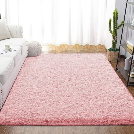 Dwelke Fluffy Shag Area Rugs Soft Fuzzy Shaggy Rugs for Girls Bedroom Kids Room Carpet Furry Throw Dorm Rug , 5'x8',Pink