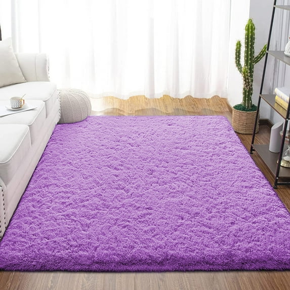 Dwelke Fluffy Shag Area Rugs Soft Fuzzy Shaggy Rugs for Girls Bedroom Kids Room Carpet Furry Throw Dorm Rug , 5'x8',Purple