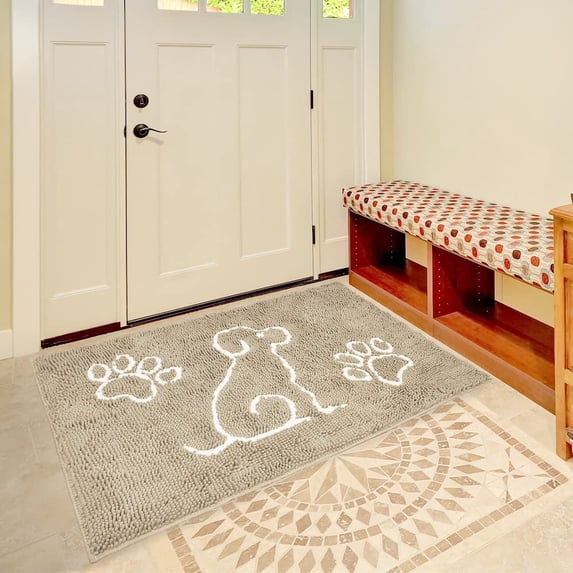 Dwelke Indoor Door Mat Entryway Rug Chenille Mats for Muddy Shoes Dogs Bathroom Mats With Non-Slip Backing Machine Washable Durable Rug,20"x30",Beige