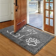 Dwelke Indoor Door Mat Entryway Rug Chenille Mats for Muddy Shoes Dogs Bathroom Mats With Non-Slip Backing Machine Washable Durable Rug,24"x36",Gray