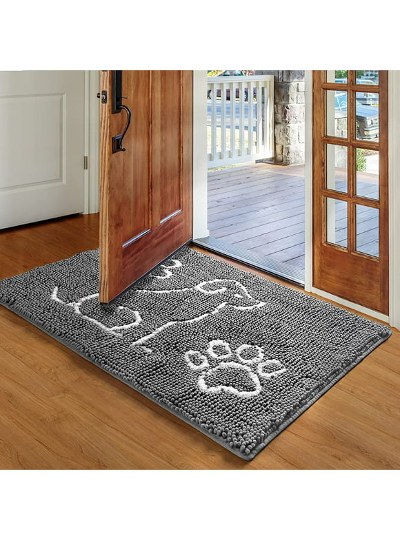 Dwelke Indoor Door Mat Entryway Rug Chenille Mats for Muddy Shoes Dogs Bathroom Mats With Non-Slip Backing Machine Washable Durable Rug,24"x36",Gray