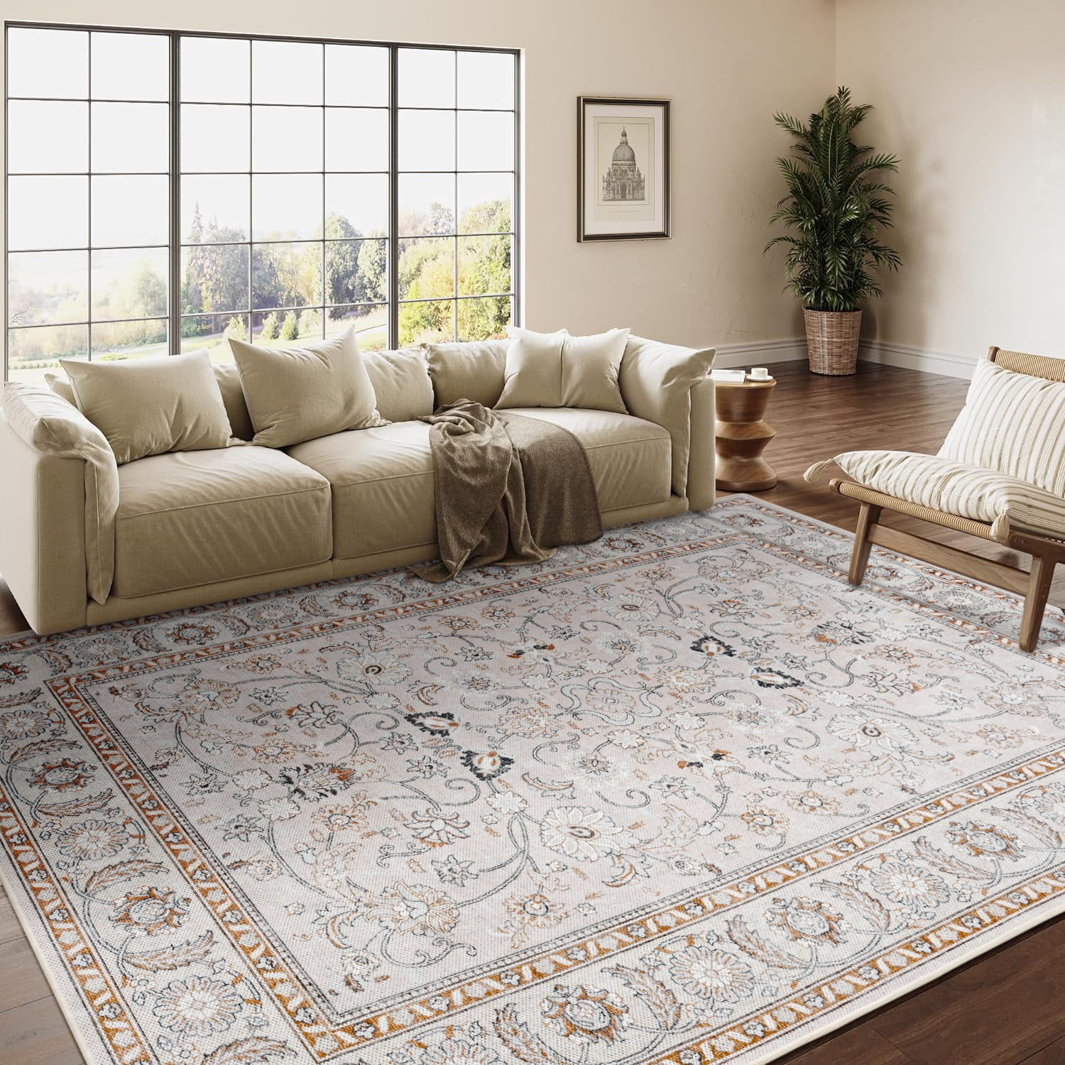 Dwelke Large Living Room Area Rug Soft Boho Vintage Farmhouse Rugs for Bedroom Under Dining ...