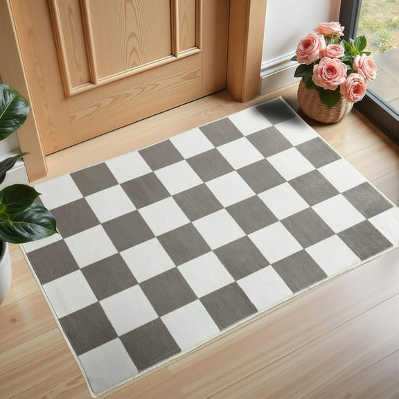 Dwelke Plaid Area Rug Checkered Rug Washable Rugs For Living Room Carpet Beige,2x3ft