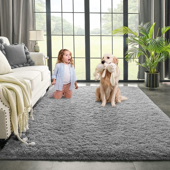 Dwelke Ultra Fluffy Rug Indoor Plush Soft Carpet for Living Room Anti-Skid Durable Area Rug 3x5ft Gray