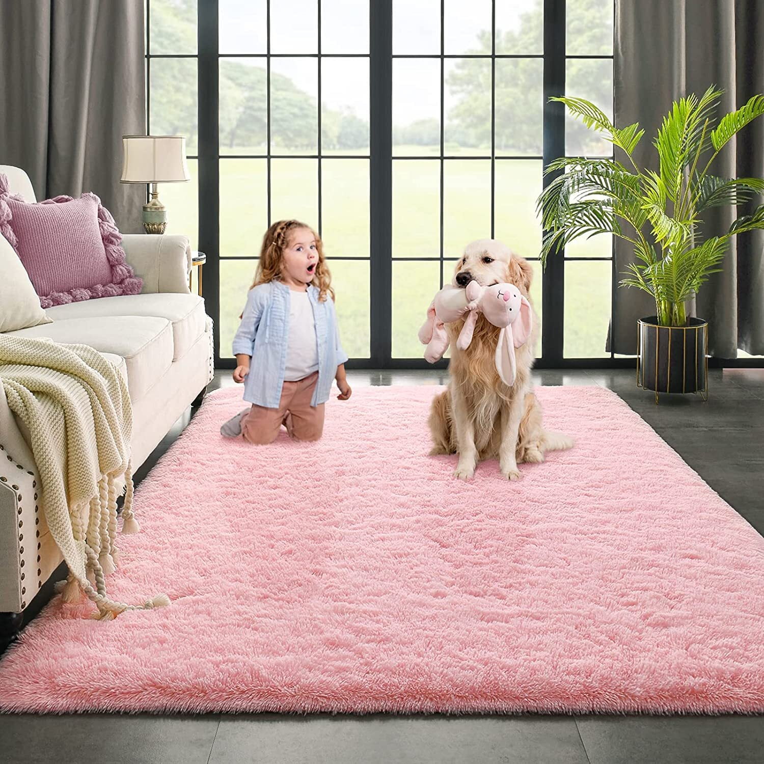 Jelymark Super Soft Shaggy Rug for Bedroom, 4x5.9 Fluffy Carpet for Living Room