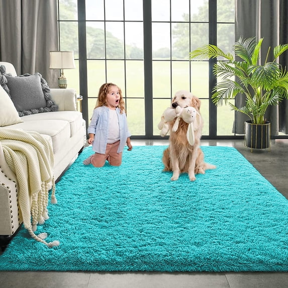Dwelke Ultra Fluffy Rug Indoor Plush Soft Carpet for Living Room Anti-Skid Durable Area Rug 5.3x7.5ft Blue