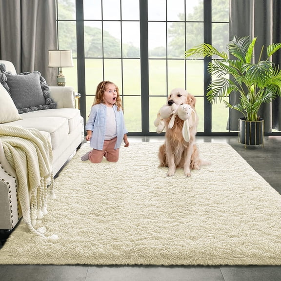 Dwelke Ultra Fluffy Rug Indoor Plush Soft Carpet for Living Room Anti-Skid Durable Area Rug 6x9ft Cream-yellow