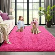 Dwelke Ultra Fluffy Rug Indoor Plush Soft Carpet for Living Room Anti-Skid Durable Area Rug 6x9ft Hot-pink