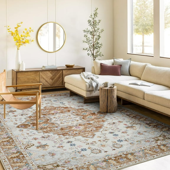 DweIke Traditional Vintage Gold Area Rugs Machine Washable Non-slip Carpet,5'x8'