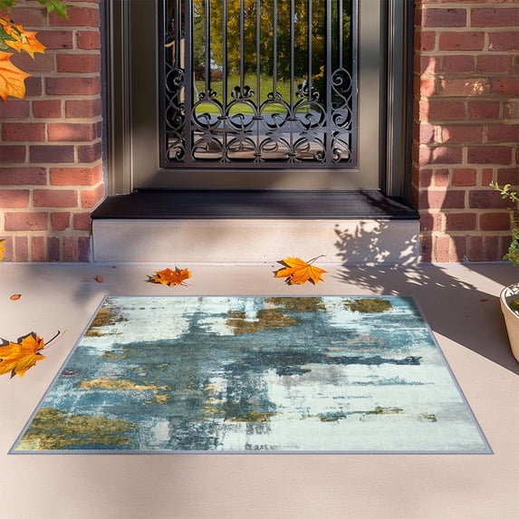 Dwelke Washable Area Rugs Non-Slip Modern Abstract Soft for Living Room Entryway Bedroom,Blue 2x3ft