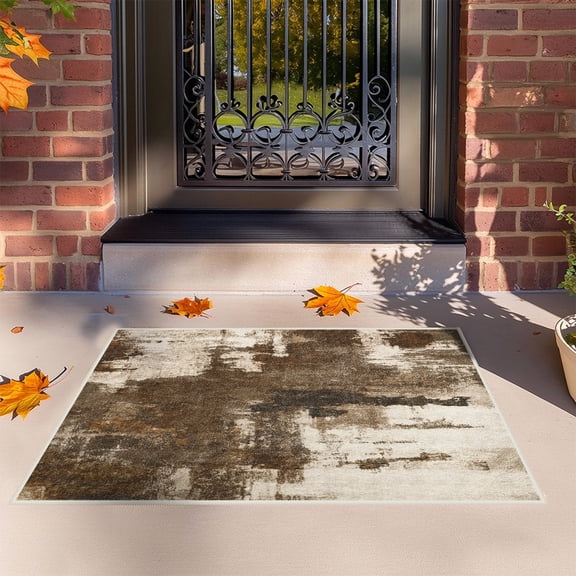 Dwelke Washable Area Rugs Non-Slip Modern Abstract Soft for Living Room Entryway Bedroom,Brown 2x3ft