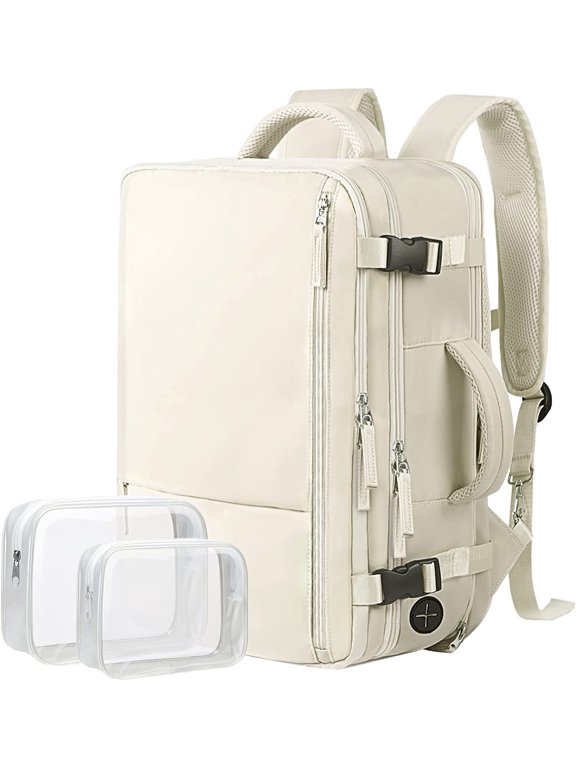 Dwelke Women's Waterproof Tavel Backpack with Toilet Bag, Beige