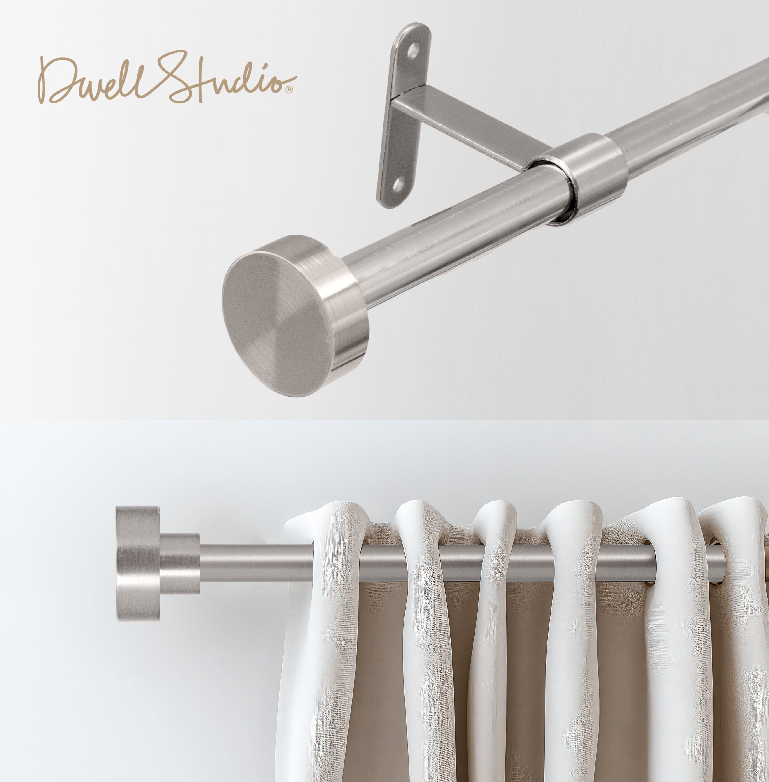 Dwell Studio Adjustable Window Curtain Rod, 3/4" Iron Material, Adjustable 20-120 Inch Kit, Plated Brushed Nickel
