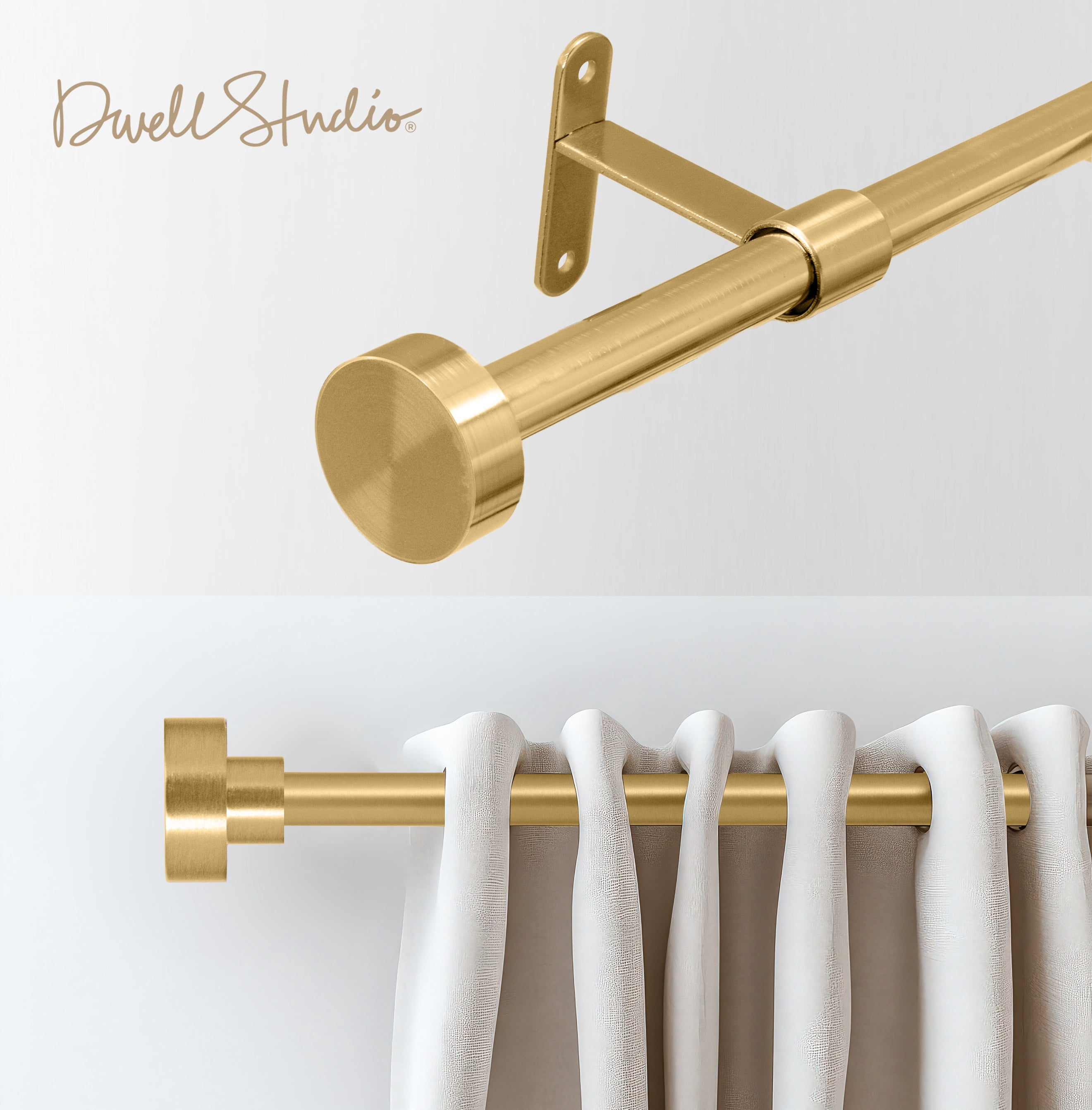 Dwell Studio Adjustable Window Curtain Rod, 3/4" Iron Material, Adjustable 20-120 Inch Kit, Plated Gold