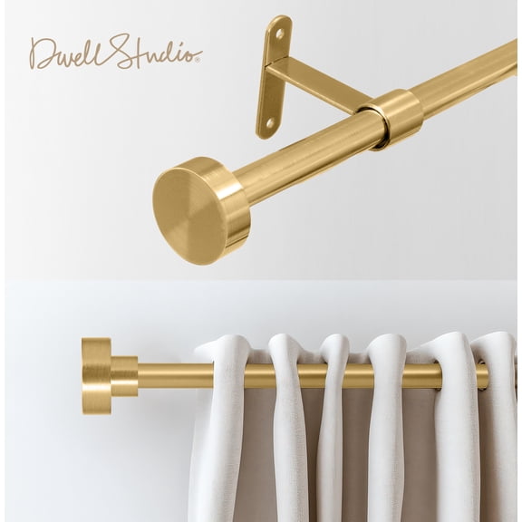 Dwell Studio Adjustable Window Curtain Rod, 3/4" Iron Material, Adjustable 20-120 Inch Kit, Plated Gold