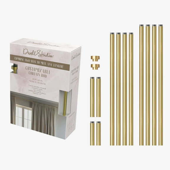 Dwell Studio Adjustable Window Curtain Rod, 3/4" Iron Material, Adjustable 20-120 Inch Kit, Plated Gold