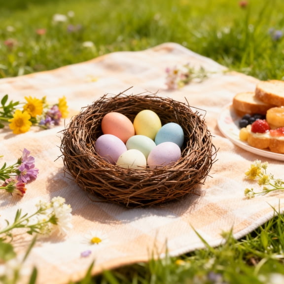 DwellJoy Artificial Rattan Woven Bird Nest Easter Decoration, Handwoven Polyester Nest for Spring Garden Courtyard Decor, Photography Prop & Arrangement