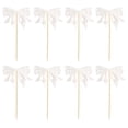 thumbnail image 1 of DwellJoy Bow Cupcake Toppers for Wedding, Bridal Shower, Engagement & Birthday Party Decorations - Polyester Satin Ribbon Bowknot Cake Picks, 1 of 7