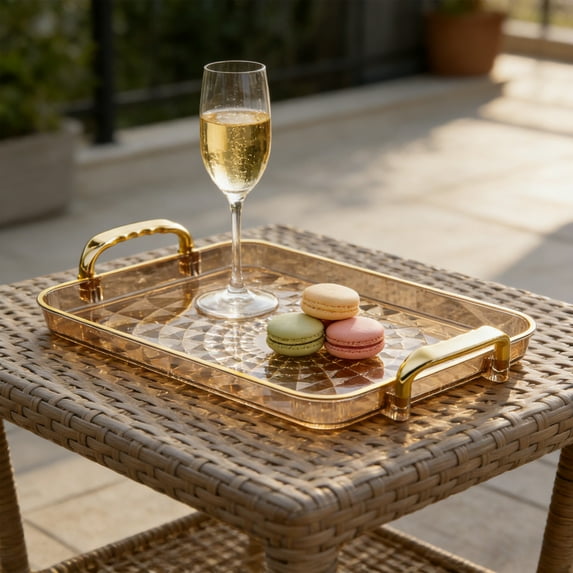 DwellJoy Clear PVC Serving Tray with Armrests and Raised Edges, Food Grade Snack and Fruit Tray for Living Room, Coffee Table, Parties, Picnics, and Home Decor, Easy to Clean and Non-Slip