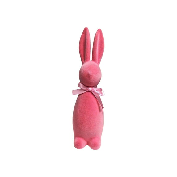 DwellJoy Easter Flocked Bunny Figurine with Bow, Standing Foam Decor for Easter Party, Home Tabletop, Spring Decoration, Gift for Family