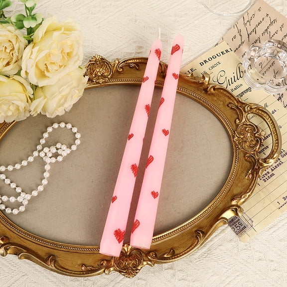 DwellJoy French Long Rod Printed Candle for Wedding, Valentine's Day, Romantic Birthday Party Decor, Hand-Poured Scentless Candles