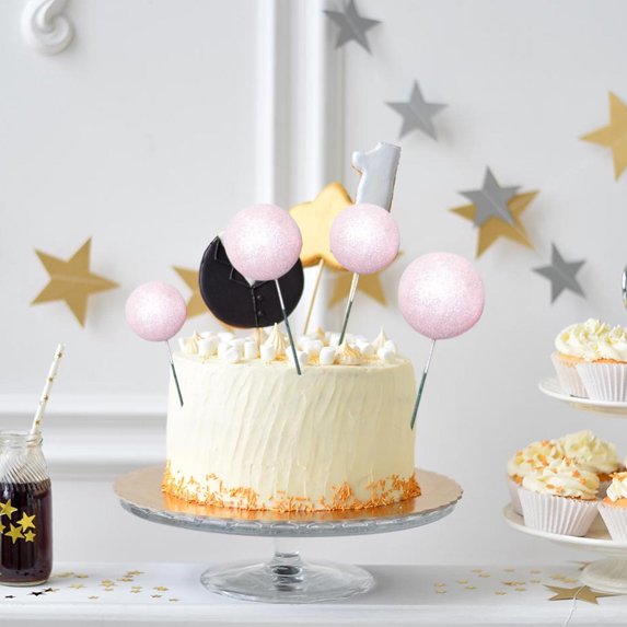 DwellJoy Glitter & Frosted Cake Decor Balls, 20-Piece Assorted Sizes Foam Topper Set for Birthday Wedding Party Dessert Display Stand Decorations