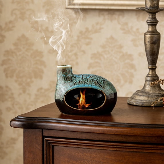 DwellJoy Handcrafted Ceramic Palo Incense Burner with Chimney Ash Catcher for Wood Sticks and Cones, Home Decor Room Decor Gift