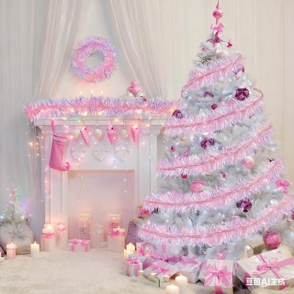 DwellJoy Pink Glitter Christmas Garland - 78.8in Lightweight Metallic Twist Rattan for Tree and Staircase, Shiny Holiday Decor for Indoor and Outdoor Use, Festive Party and Home Decoration