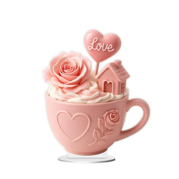 DwellJoy Romantic Heart-Shaped Ceramic Tea Cup and Saucer Gift Set for Valentine's Day, Anniversary, or Birthday with Decorative Spoon, Elegant Home Decor and Keepsake for Her