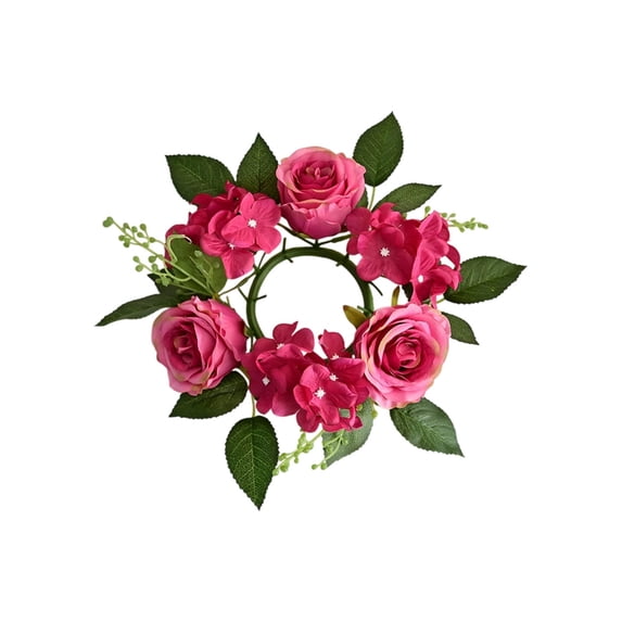 DwellJoy Silk Rose Candle Wreath Ring for Wedding Table Decor, Valentine's Day Party Centerpiece, Realistic Floral Candle Holder Surround for Festive Ambiance