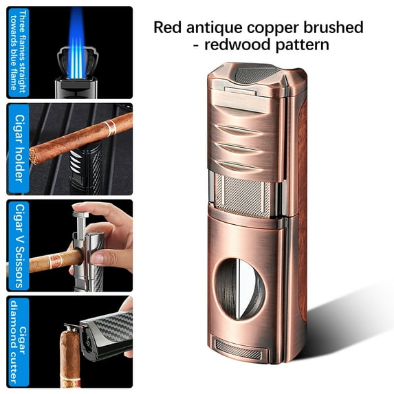 DwellJoy USB Rechargeable Windproof Jet Flame Lighter - Triple Torch Butane-Free Metal Lighter for Cigars, Camping, BBQ & Outdoor Use (4-in-1 Multi-Function)