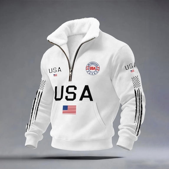 Dwelliawo 1/4 Zip 250 Anniversary Usa Sweatshirt Men American Flag 250th Anniversary 1776-2026 United States 250 Years Sweatshirts Casual Patriotic Pullover Sweatshirt White S