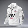 thumbnail image 1 of Dwelliawo 1/4 Zip Men's American Flag Waffle Knit Sweatshirt Usa Flag Patriotic Graphic Anniversary United States 250 Years Sweatshirts Muscle Lightweight Shirts Sweatshirt White 4XL, 1 of 3