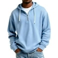 thumbnail image 1 of Dwelliawo 1/4 Zip Pullover Mens Drawstring Waffle Knit Solid Color Long Sleeve Fashion Sweatshirts Casual Winter Fall Hoodie Pullover with Hood Sky Blue M, 1 of 5