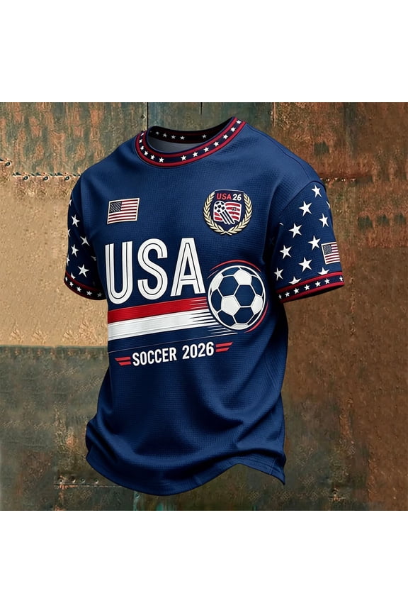 2026 USA Football Supporter T Shirt Stretch Quick Dry Mesh Crew Neck Jersey US Flag Star Pattern Athletic Tee For Sports Event Daily Wear Independence Day Costume Navy XL