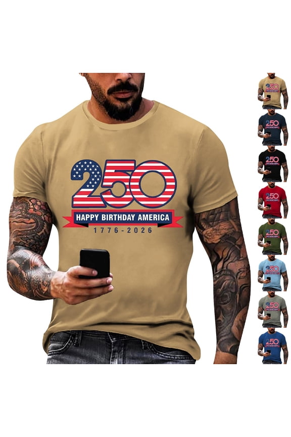 250 Anniversary Usa Shirt Men Short Sleeve USA Tops Usa Patriotic Apparel Plus Size T-Shirt Crewneck Casual Graphic Tee Black 3XL