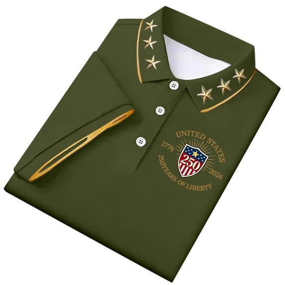 Dwelliawo 250 Anniversary Usa Shirt Men's American Flag Casual Patriotic Short Sleeve Shirts We the People Freedom Shirt Polo Top Army Green S