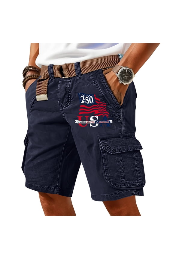 250 Anniversary Usa Men's Flex Stretch Tactical Shorts, Water Resistant Ripstop Cargo Shorts Lightweight BDU Outdoor Work Hiking Navy 3XL
