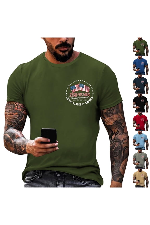 250th Anniversary Usa Shirt Men USA Short Sleeve Outfit Patriotic Apparel 250 Years Of America 2026 Plus Size T-Shirt Crewneck Casual Printed T Shirt Gray 3XL