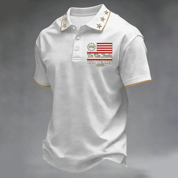 Dwelliawo 250th Anniversary Usa Shirt Men's American Flag Patriotic Patriotic Short Sleeve Shirts 250 Anniversary Usa Freedom Shirt Polo Top M White M