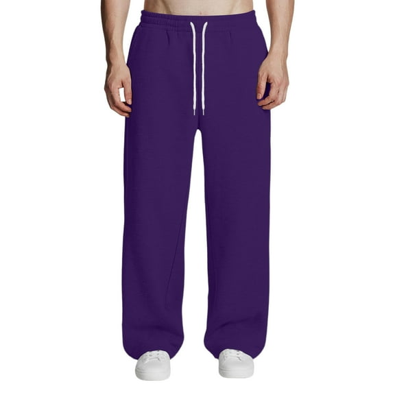 Dwelliawo Baggy Sweatpants for Men Open Bottom Wide Leg Workout Pant Athletic Fleece Loose Sweatpants with Pocket Drawstring Casual Pants Purple 2XL