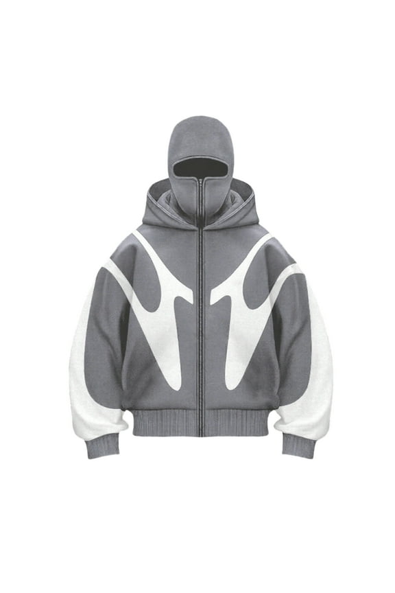 Balaclava Hoodie for Men Warm Face Hip Hop Double Layered Hoodies with Eye Mask Y2k Zip Up Fashion Jackets Dark Gray L